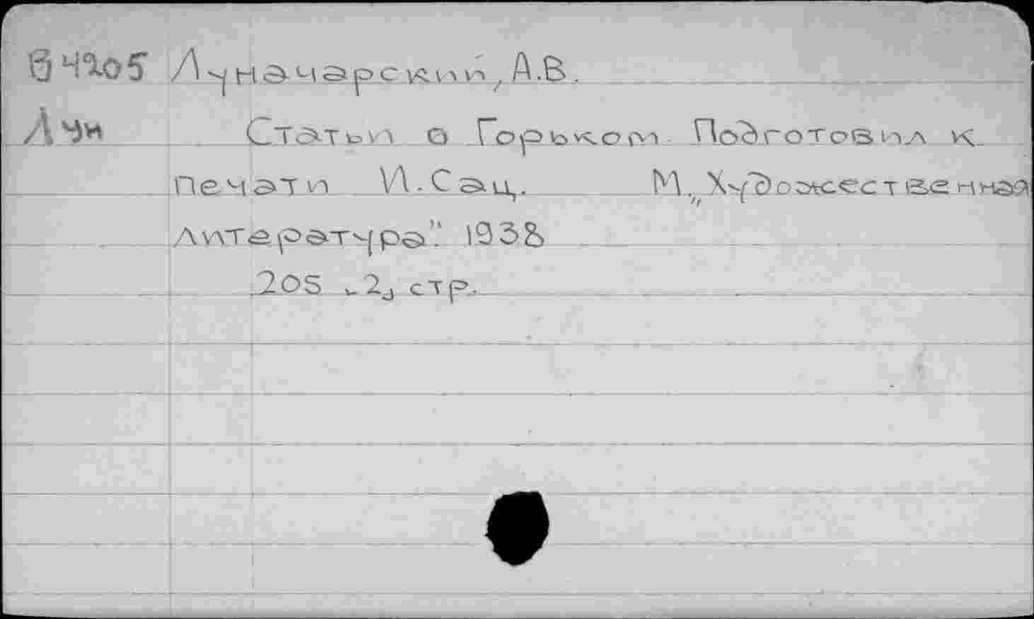 ﻿QHIoÇ Л^ндчарскип, A.В.
Лч* _______СтЭ-ТЬУЛ е> Го р ЬКО fvv, По^ г о Tos I ->74 VC
Печ^ТV)	’.VCât;. _____ÎYL, _Xsf£) о глсес T -2г-.
ЛиТЁр0.т<|рв1’1 193.S -—.
______ 2OS '-2j стр..________________________